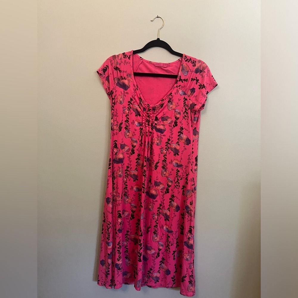 Fresh Produce Dress Short Sleeve Pink Floral Design Bright Women Size Small